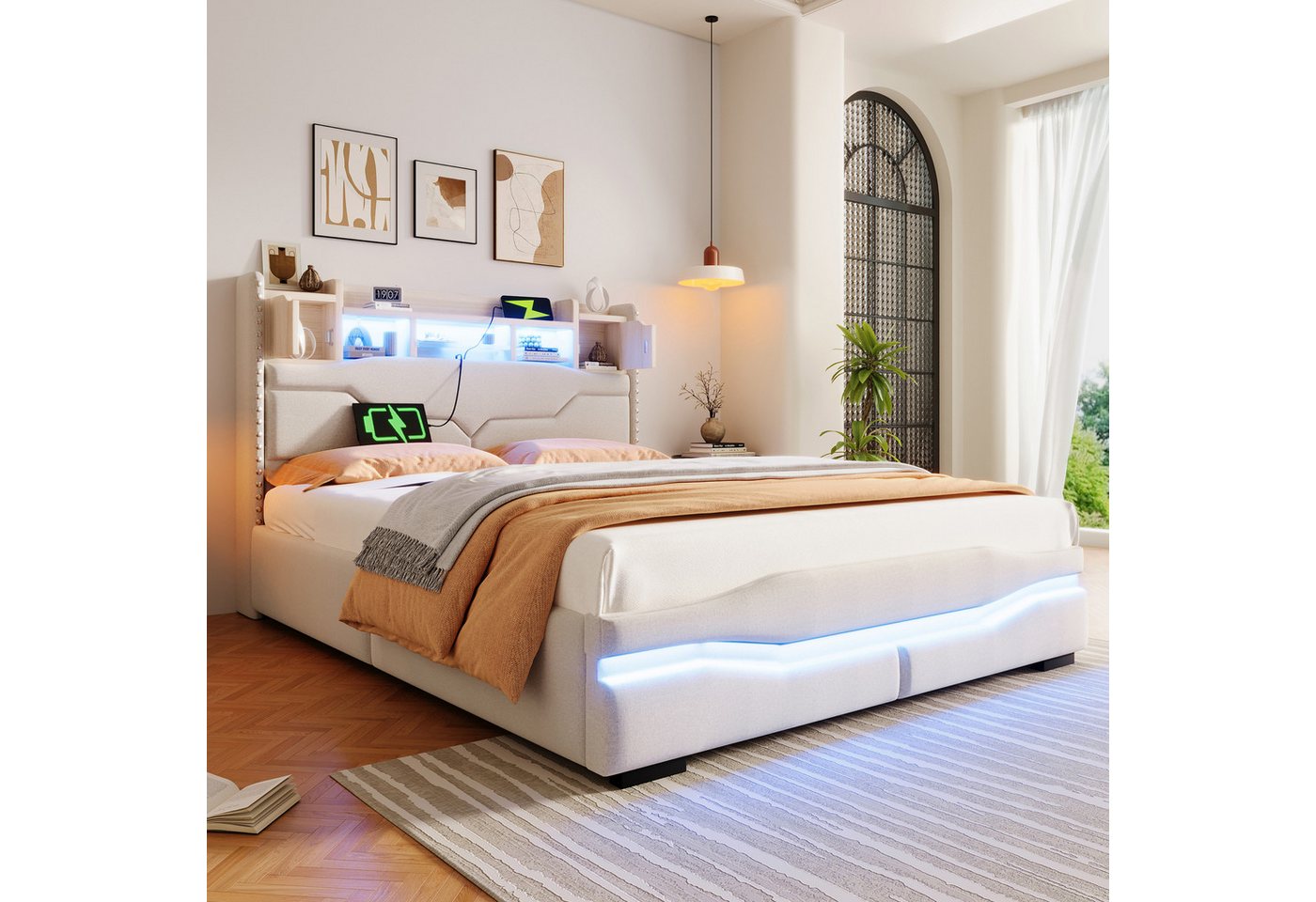 TavilaEcon Boxspringbett Modernes LED-Bett mit Hydraulik-Stauraum & Ladestation, Integrierte Steckdosen, USB-C und versteckter Nachttisch TavilaEcon Boxspringbett Modernes LED-Bett mit Hydraulik-Stauraum & Ladestation, Integrierte Steckdosen, USB-C und versteckter Nachttisch von TavilaEcon