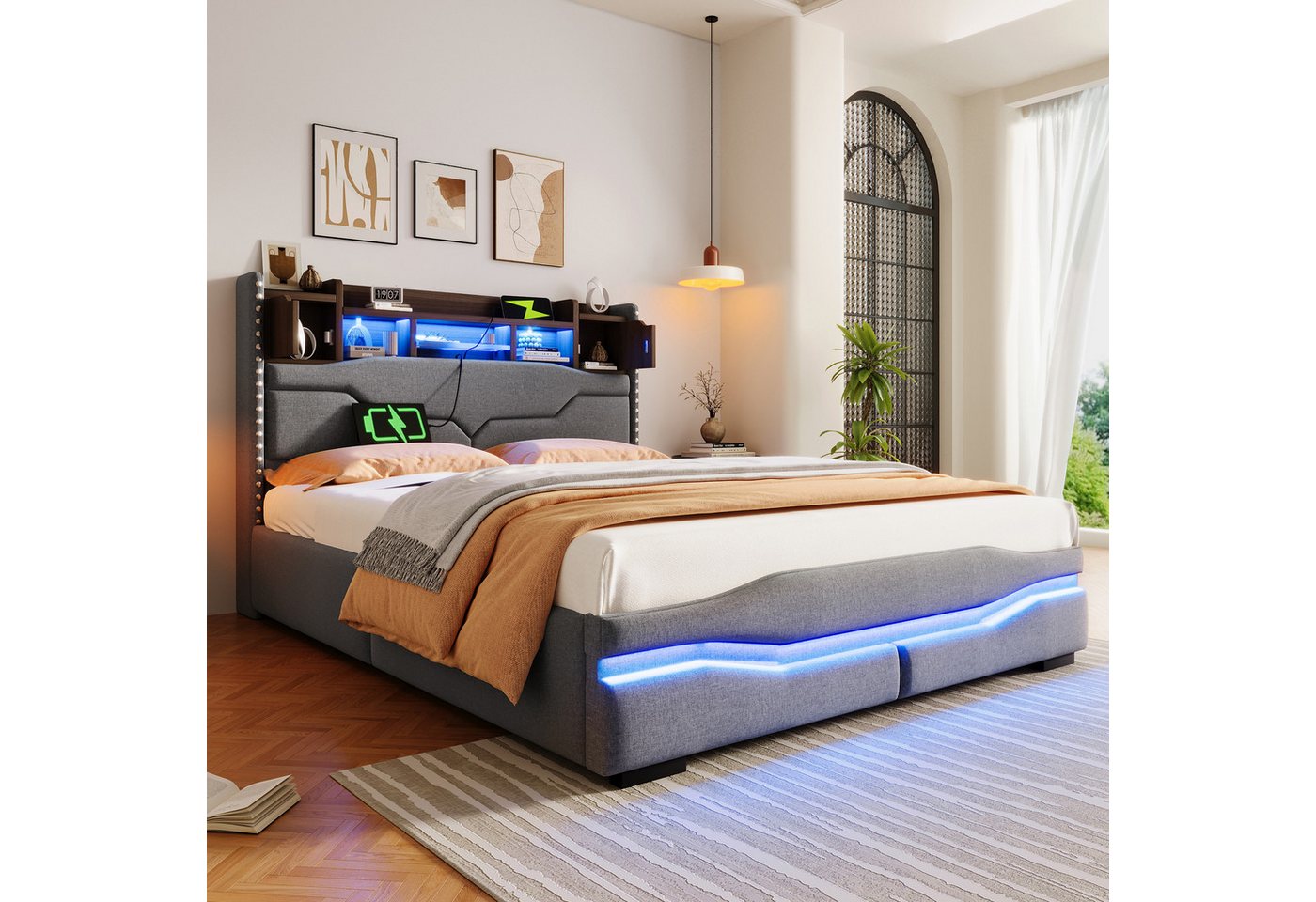 TavilaEcon Boxspringbett Modernes LED-Bett mit Hydraulik-Stauraum & Ladestation, Integrierte Steckdosen, USB-C und versteckter Nachttisch TavilaEcon Boxspringbett Modernes LED-Bett mit Hydraulik-Stauraum & Ladestation, Integrierte Steckdosen, USB-C und versteckter Nachttisch von TavilaEcon