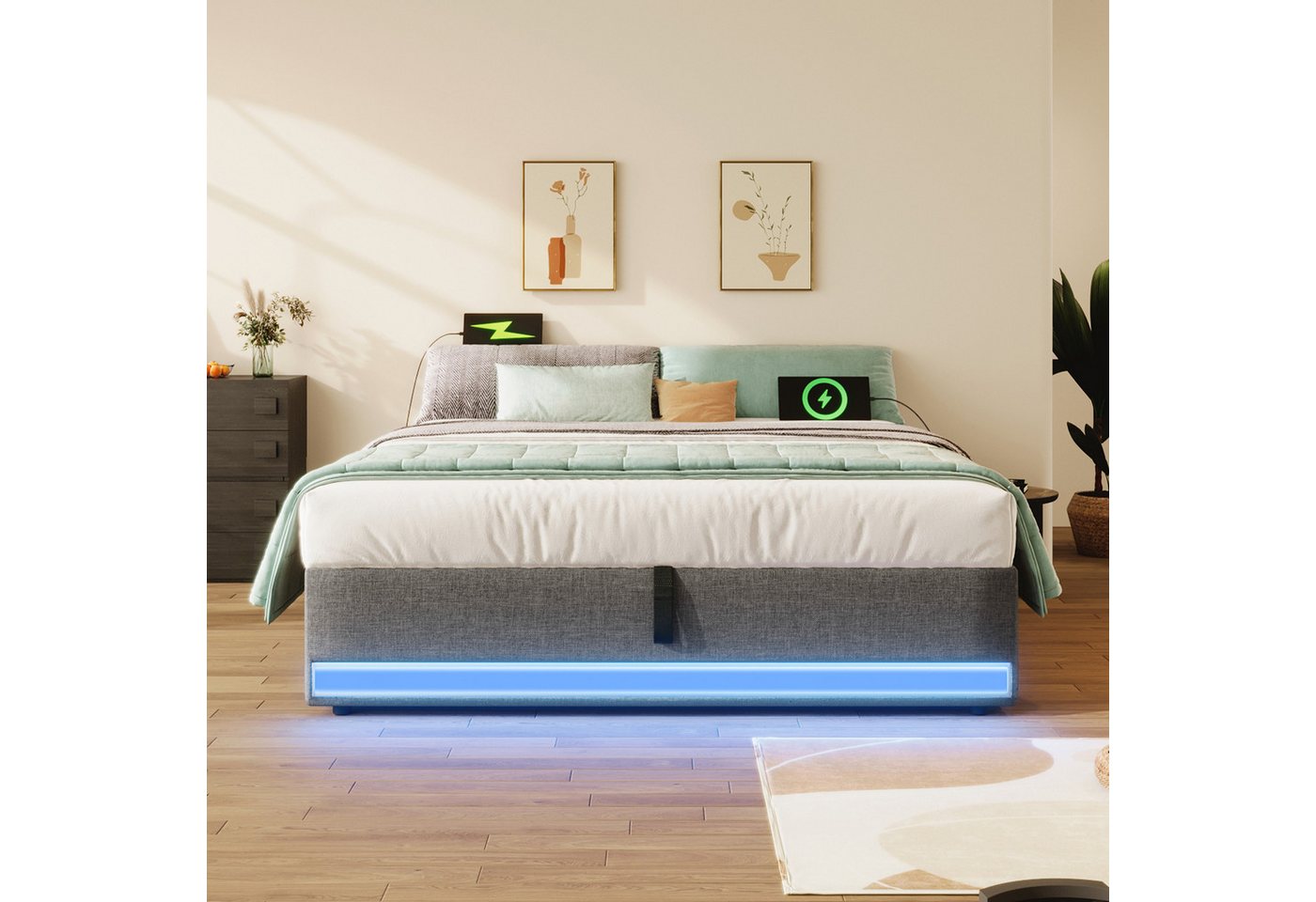 TavilaEcon Boxspringbett Polsterbett, Fernbedienbare LED-Leiste, mit USB und Typ-C, Kein Kopfteil-Design, Hydraulische Speicherfunktion, Keine Matratze TavilaEcon Boxspringbett Polsterbett, Fernbedienbare LED-Leiste, mit USB und Typ-C, Kein Kopfteil-Design, Hydraulische Speicherfunktion, Keine Matratze von TavilaEcon