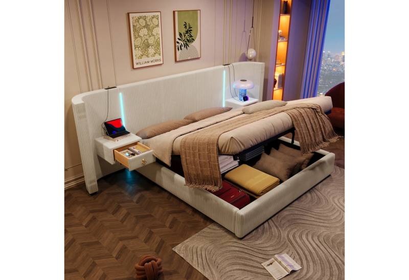 TavilaEcon Boxspringbett Polsterbett mit LED-Leiste und hydraulischem Stauraum, 2 Schubladen, USB + Type-C, 180×200cm von TavilaEcon