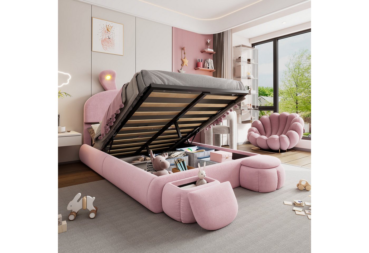 TavilaEcon Boxspringbett Polsterbett mit einstellbarer Helligkeit warmfarbenen Lichtstreifen, Stauraum unter dem Bett, zwei Aufbewahrungshockern, 140×200cm TavilaEcon Boxspringbett Polsterbett mit einstellbarer Helligkeit warmfarbenen Lichtstreifen, Stauraum unter dem Bett, zwei Aufbewahrungshockern, 140×200cm von TavilaEcon