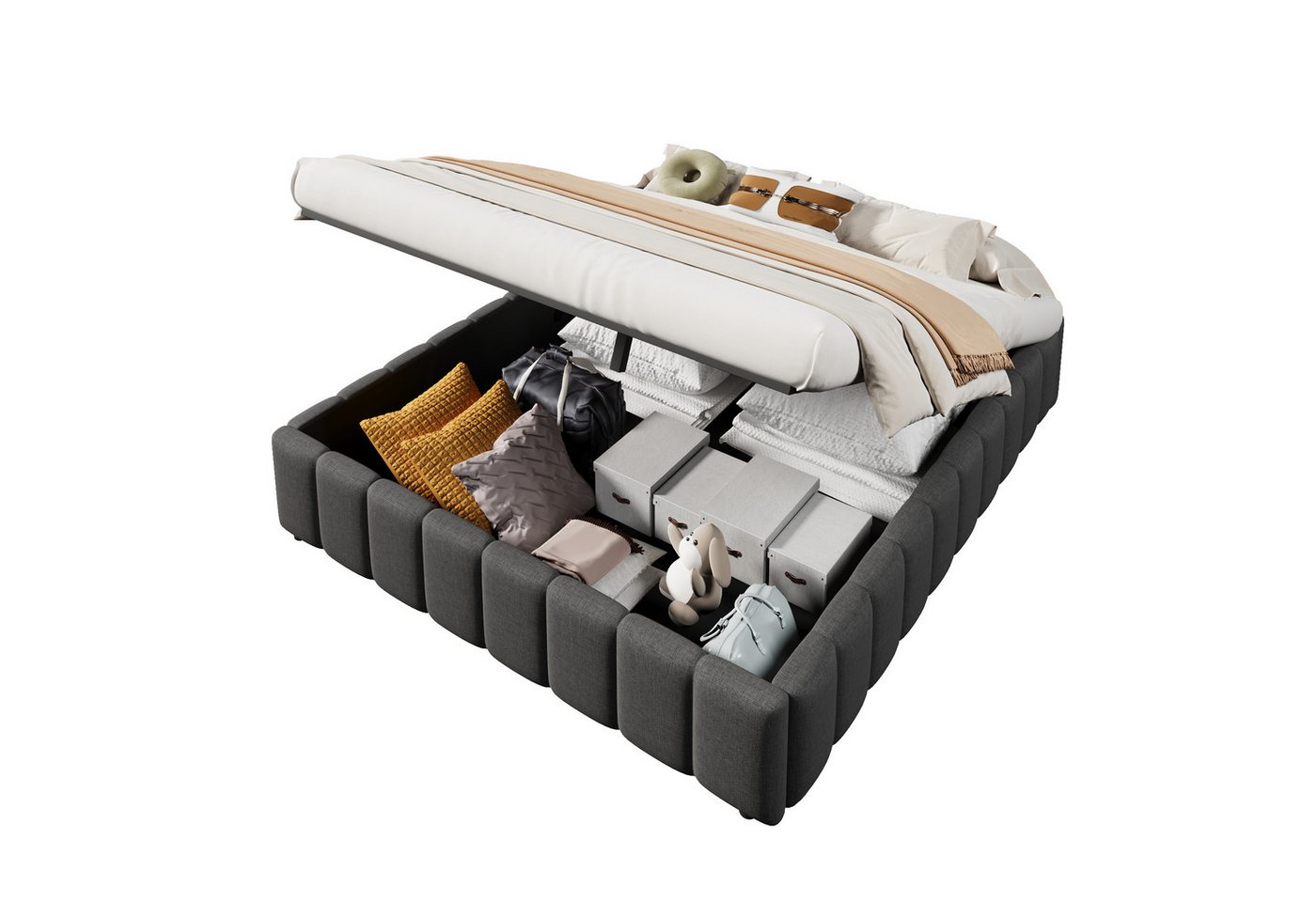 TavilaEcon Boxspringbett hydraulische Lagerung, ohne Kopfteil, verstellbar und platzsparend (Ohne Matratze), 140x200cm von TavilaEcon