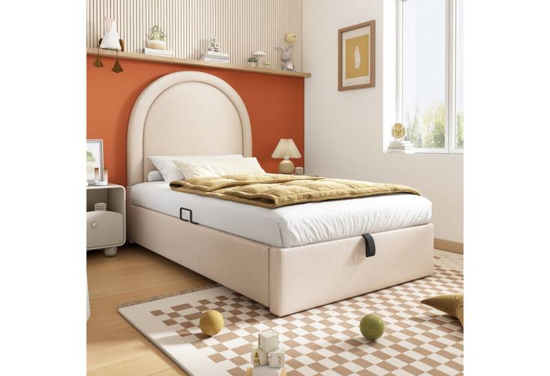 TavilaEcon Boxspringbett Einzelbett mit kosmischem Muster, aus Metall & Massivholz, Ohne Matratze, 90×190/90×200cm, beige von TavilaEcon
