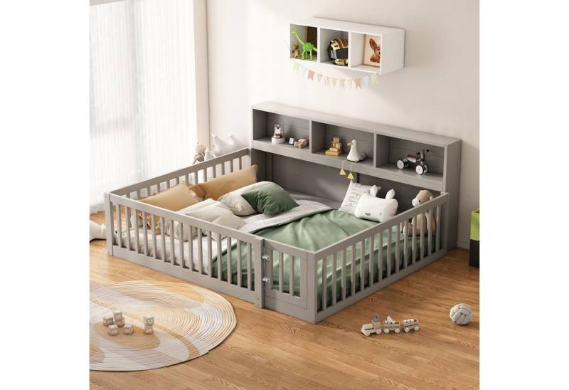 TavilaEcon Daybett mit Lattenrost, ohne Matratze, Bettseite mit Staufach, aus einer Kombination von Kiefernholz und MDF, 140×200, grau von TavilaEcon