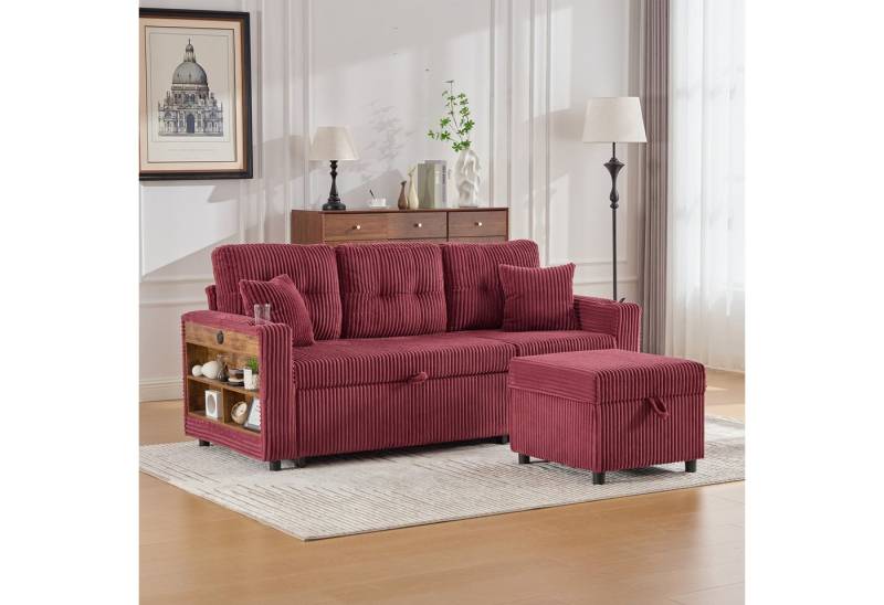 TavilaEcon Ecksofa Mehrfunktionales Cord-Sofa mit Stauraum & Ausziehbett, 1 Teile, mit USB-C, LED-Beleuchtung und Getränkehaltern von TavilaEcon