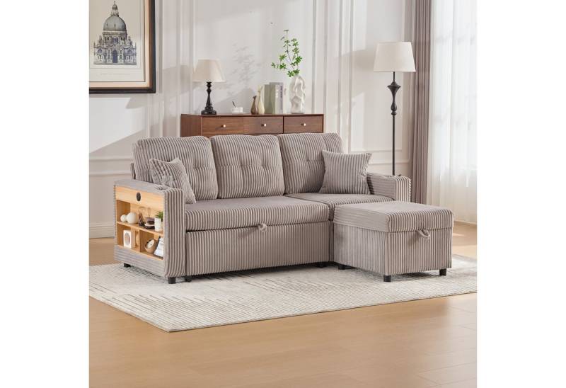 TavilaEcon Ecksofa Mehrfunktionales Cord-Sofa mit Stauraum & Ausziehbett, 1 Teile, mit USB-C, LED-Beleuchtung und Getränkehaltern von TavilaEcon