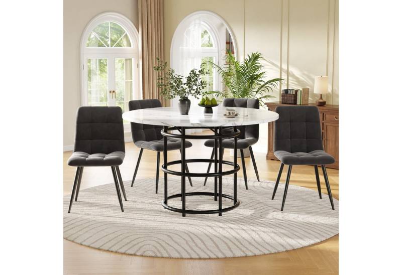 TavilaEcon Essgruppe Modernes Esstisch-Set mit Marmor-Muster & Metallgestell, (5-tlg., 1 Tisch und 4 Stühle), Stabile MDF-Platte & Goldene Metallbeine von TavilaEcon