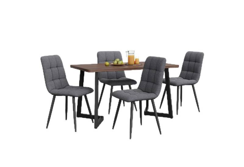 TavilaEcon Essgruppe Esstisch mit 4 Stühlen Set, Bequeme Esszimmergarnitur, (ergonomische Stühle mit samtweichen Polstern und stabilen Metallbeinen, 5-tlg), Klassischer Nussbaumtisch aus MDF mit geometrischem Design von TavilaEcon
