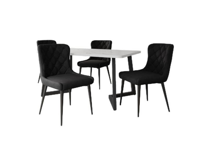 TavilaEcon Essgruppe Moderner Küchentisch Set, Stuhlbeine aus rostfreiem Stahl, (5-tlg), 117x68cm Esstisch mit 4 Stühlen Set von TavilaEcon