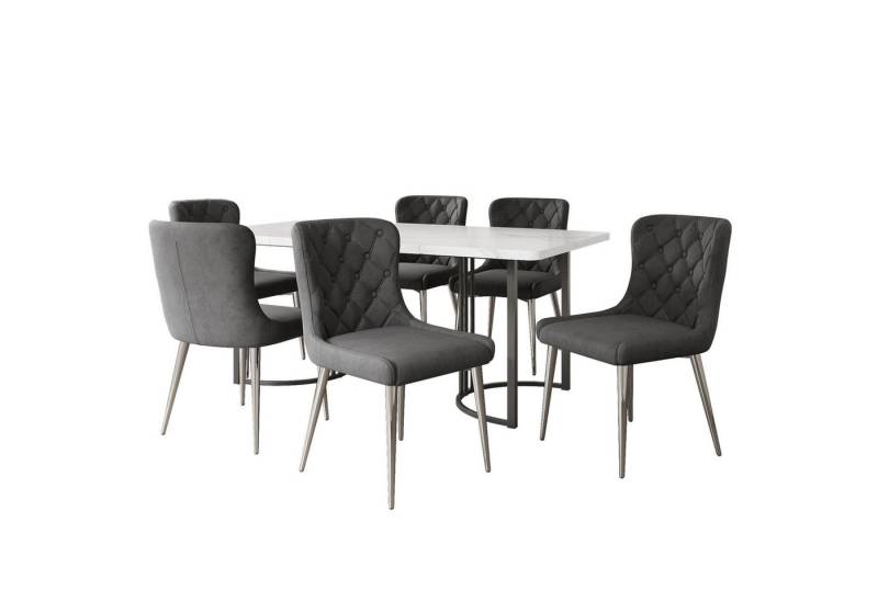 TavilaEcon Essgruppe Moderner Küchentisch Set, Stuhlbeine aus rostfreiem Stahl, (7-tlg), 140x80cm Esstisch mit 6 Stühlen Set von TavilaEcon