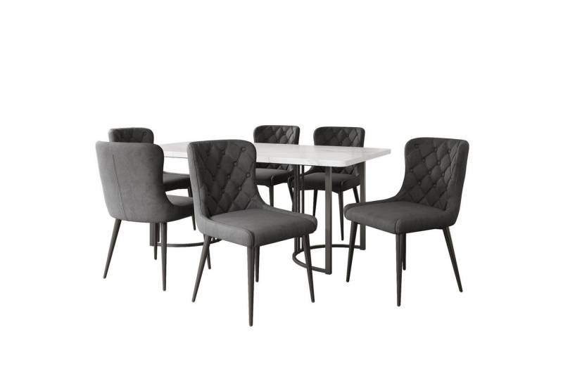 TavilaEcon Essgruppe Moderner Küchentisch Set, Stuhlbeine aus rostfreiem Stahl, (7-tlg), 140x80cm Esstisch mit 6 Stühlen Set von TavilaEcon