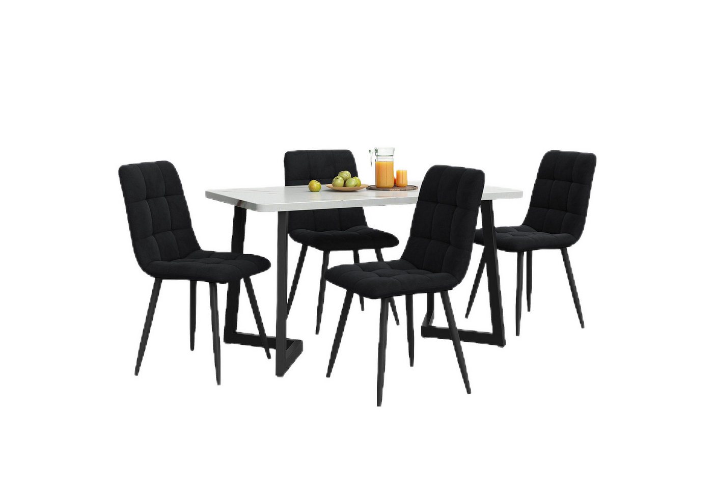 TavilaEcon Essgruppe Rechteckiger Esstisch 117*68*75cm mit 4 Stühlen Set, (5-tlg) von TavilaEcon