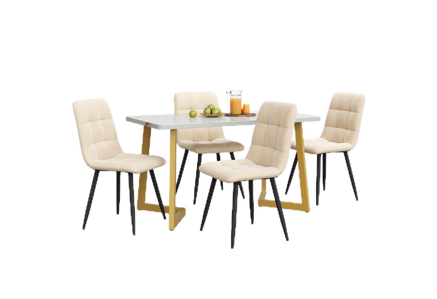 TavilaEcon Essgruppe Rechteckiger Esstisch 117*68*75cm mit 4 Stühlen Set, (5-tlg) von TavilaEcon