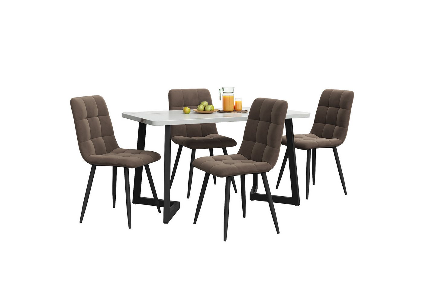 TavilaEcon Essgruppe Rechteckiger Esstisch 117*68*75cm mit 4 Stühlen Set, (5-tlg) von TavilaEcon