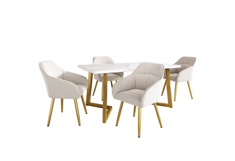 TavilaEcon Essgruppe Samt-Polsterstuhl und Tisch mit MDF Tischplatte, (5-tlg) von TavilaEcon