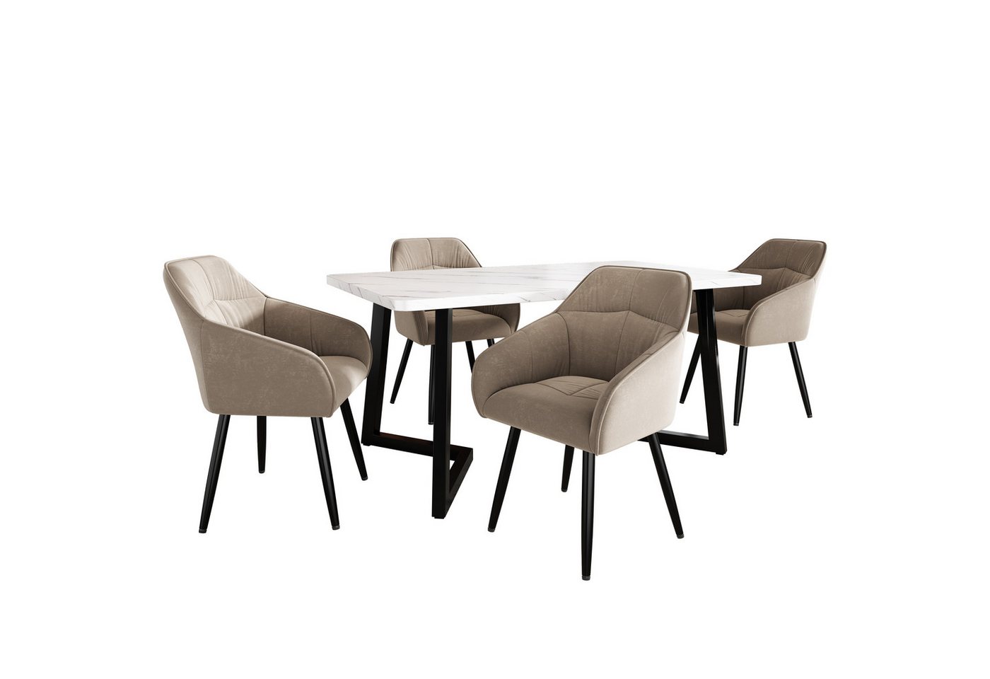 TavilaEcon Essgruppe Set, Moderner Küchentisch Set, 117×68×75cm Esstisch mit 4 Stühlen, (5-tlg), Samt Polsterstuhl mit Rückenlehne, MDF Tischplatte von TavilaEcon