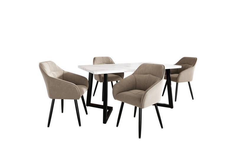 TavilaEcon Essgruppe Set, Moderner Küchentisch Set, 117×68×75cm Esstisch mit 4 Stühlen, (5-tlg), Samt Polsterstuhl mit Rückenlehne, MDF Tischplatte von TavilaEcon