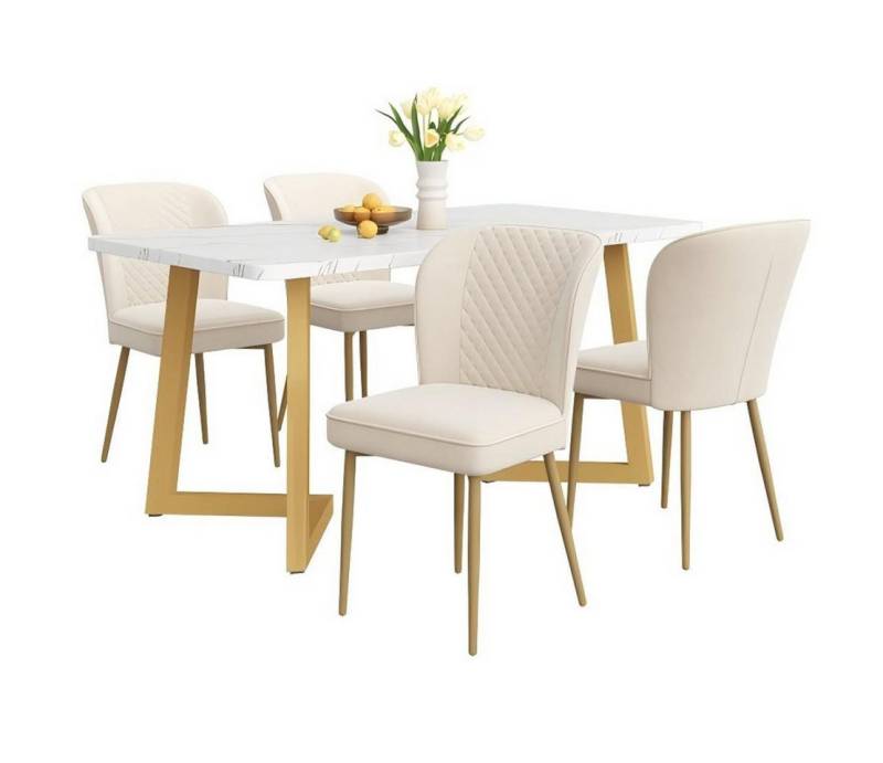 TavilaEcon Essgruppe Set, Moderner Küchentisch Set, 117×68×75cm Esstisch mit 4 Stühlen, (5-tlg), Tischplatte mit weißem Marmormuster von TavilaEcon