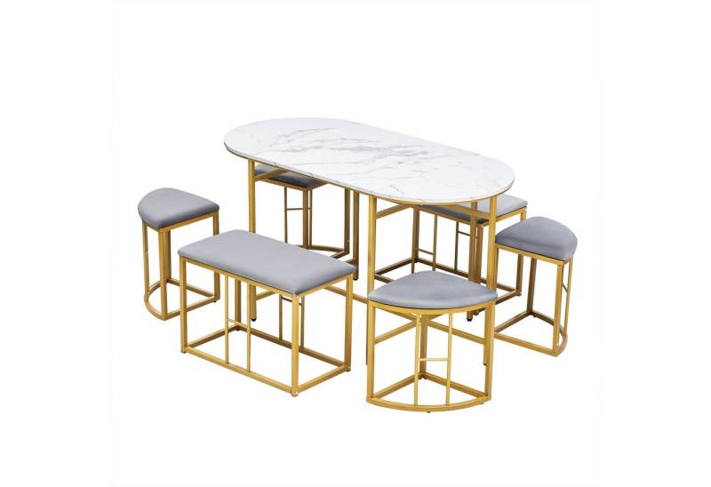 TavilaEcon Essgruppe 1 Ovaler Tisch und 6 unregelmäßigere Hocker, (7-tlg., 1 Tisch, 4 kleine Hocker und 2 große Hocker), verstärkte Metallstruktur, platzsparendes Design von TavilaEcon