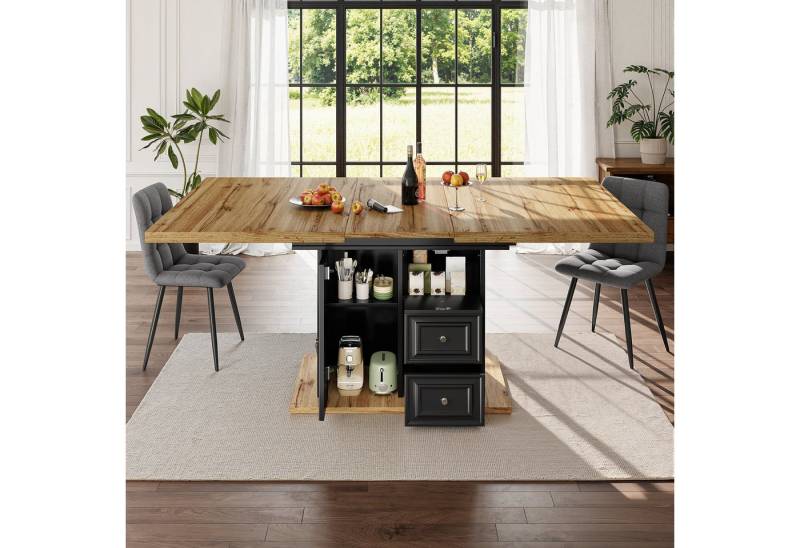 TavilaEcon Esstisch Ausziehbarer Esstisch aus Holz, mit 2 Schubladen und 1 Tür (1-St), mit Fach für optimalen Stauraum und Ordnung von TavilaEcon