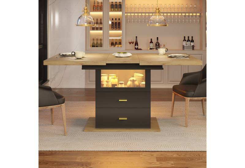 TavilaEcon Esstisch Ausziehbarer Esstisch mit LED-Beleuchtung und 2 Schubladen (1-St), mit ausziehbaren Gleitschienen und X-förmigen Querstreben von TavilaEcon