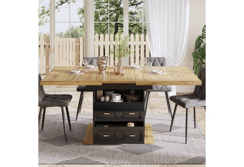 TavilaEcon Esstisch Ausziehbarer Esstisch mit flexible Maße und robuster Tischplatte (1-St), mit zwei Schubladen, 11O-140×80×75cm, schwarz+natur von TavilaEcon