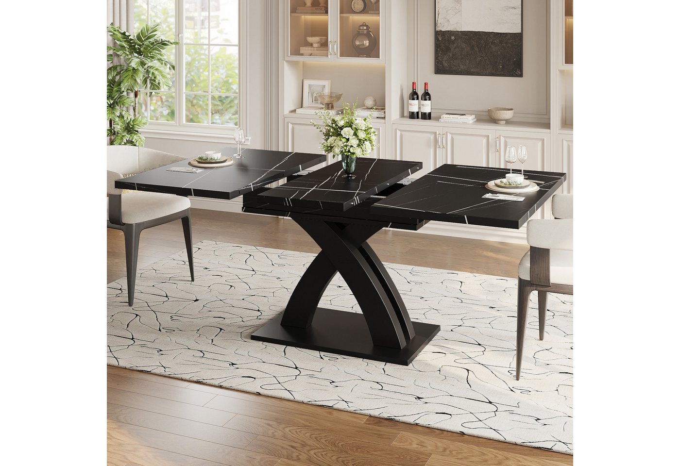 TavilaEcon Esstisch Ausziehbarer Küchentisch aus Holz, mit flexiblen Abmessungen (1-St), mit X-förmige Querstreben, 120-160×80×76cm von TavilaEcon