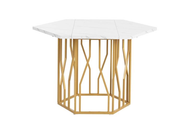 TavilaEcon Esstisch Moderner sechseckiger Marmor-Esstisch mit Metallzweiggestell, mit kontrastreichem Design in Gold und Weiß & sechseckiger Tischplatte von TavilaEcon