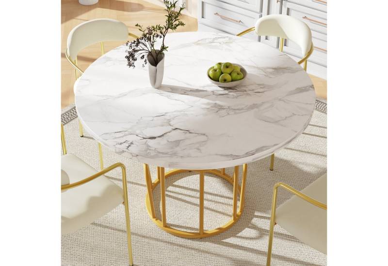 TavilaEcon Esstisch Runder, MDF marmorierte Tischplatte, Golden Beine (1-St), Geeignet für 4-6 Personen, 80 x 80 x 76 cm von TavilaEcon