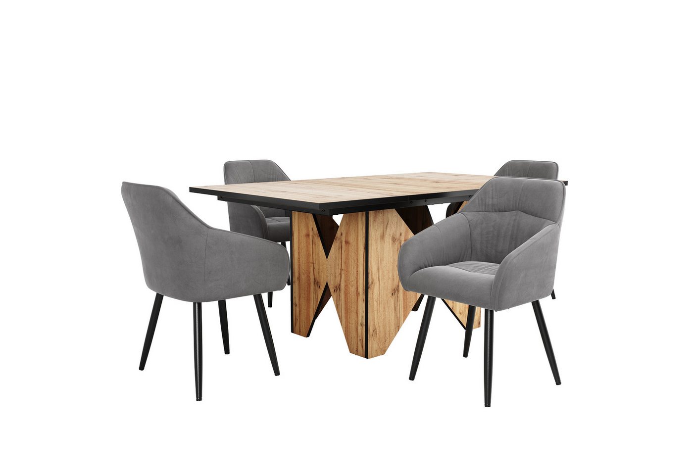 TavilaEcon Esstisch -Set (5-teilig), großer Esstisch und 4 Stühle, moderner Esstisch mit Holzmaserungsmuster, 138.5 x 80 cm, grau von TavilaEcon
