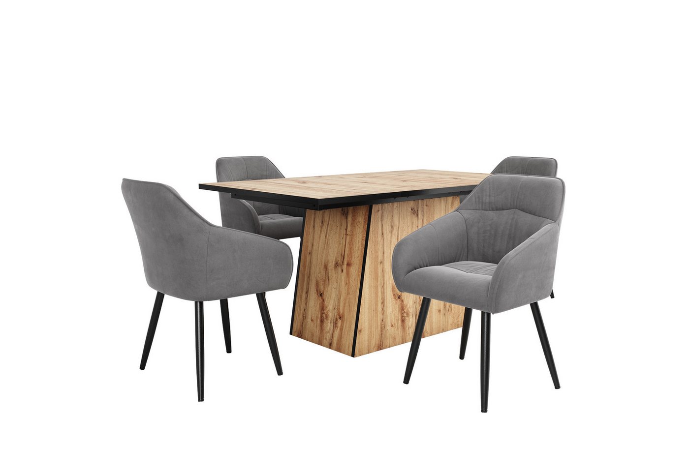 TavilaEcon Esstisch - Set (5-teilig), großer hellbrauner Esstisch und 4 Stühle (Samt-Esszimmerstühle mit Massivholzbeinen), moderner Esstisch mit Holzmaserungsmuster, 138×80cm, grau von TavilaEcon
