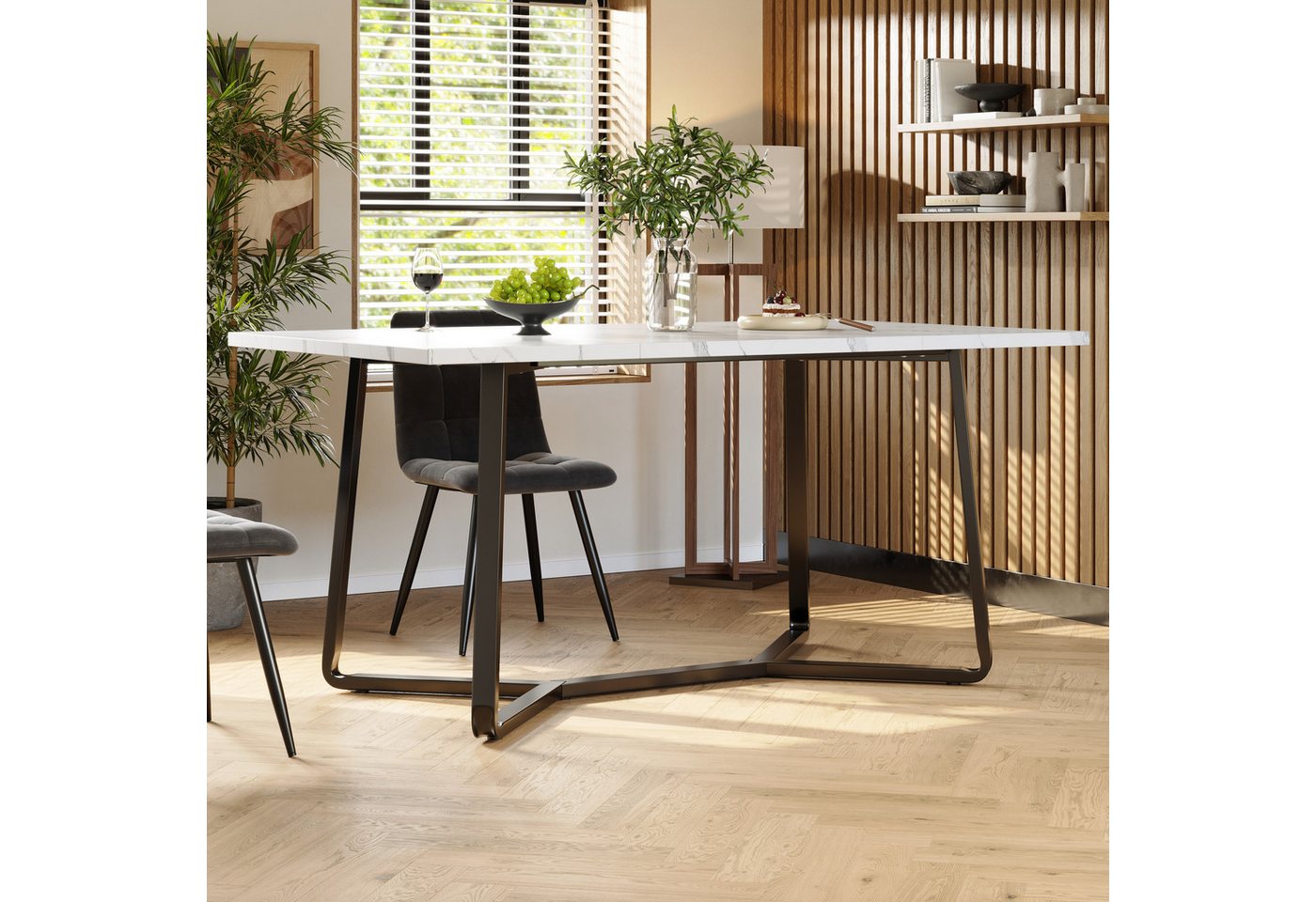 TavilaEcon Esstisch leichter Luxustisch, MDF marmorierte Tischplatte, schwarze Beine (1-St), Verstellbare Tischbeine, 108,8*75*76 cm von TavilaEcon