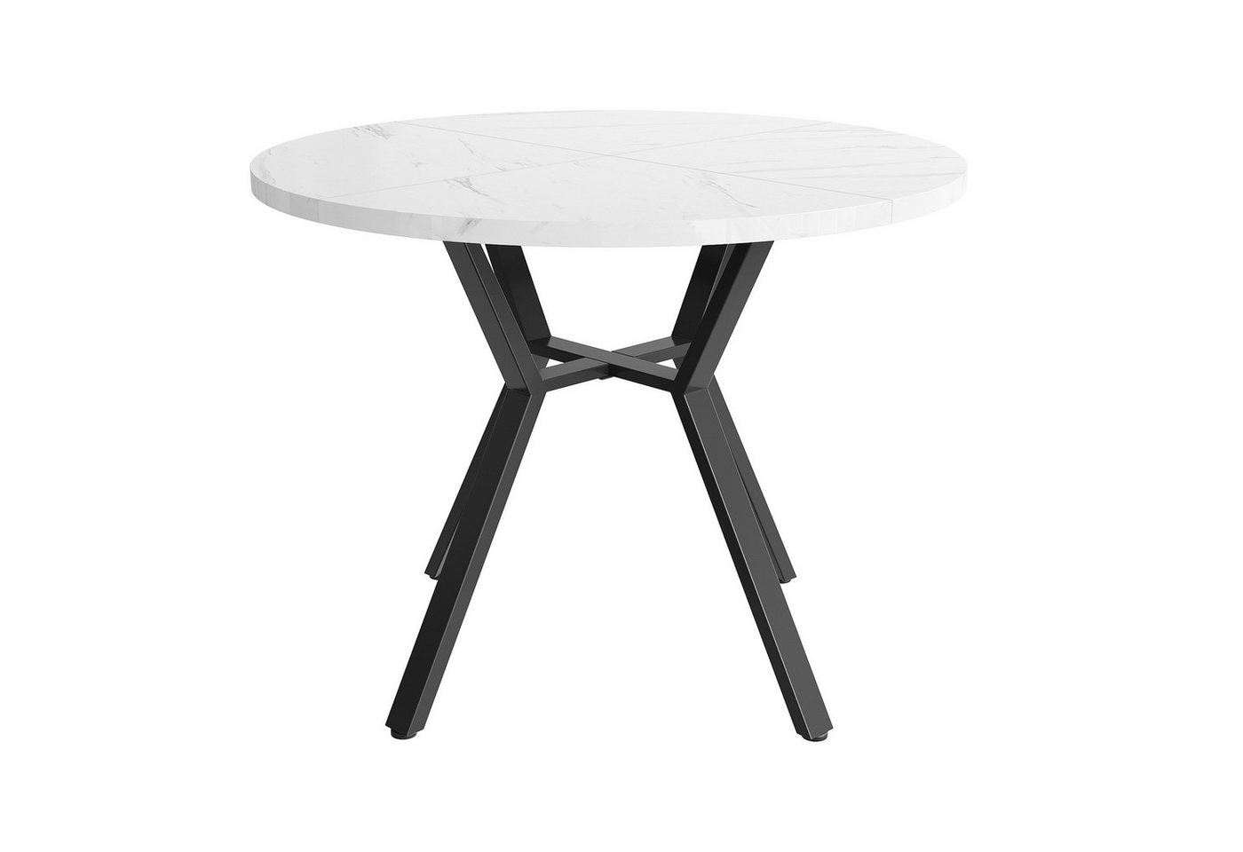 TavilaEcon Esstisch runder Marmor-Esstisch (Durchmesser 1m), mit Metallhalterung, X-förmiger Couchtisch, weiß von TavilaEcon