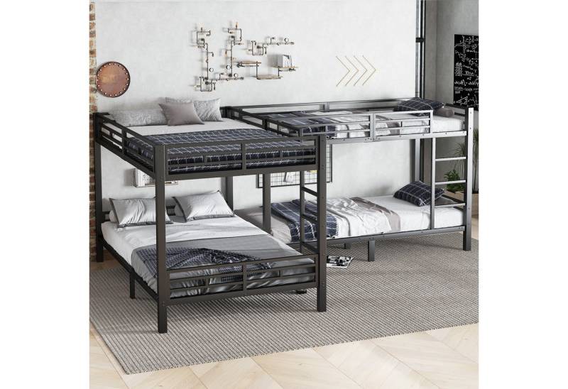 TavilaEcon Etagenbett Eisenbett, Hochbett mit dreistufigem Leiter und stabilen Lattenrosten (1-St), mit Mehrbettkonfiguration, 90x200cm&140x200cm, schwarz von TavilaEcon