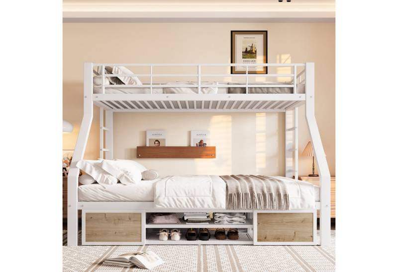 TavilaEcon Etagenbett Kinderbett mit Schuhschrank, Staufächern und Sicherheitsgeländer (1-St), ohne Matratze, 90×200cm&140×200cm, schwarz von TavilaEcon