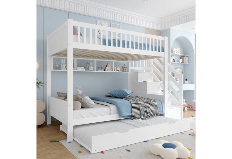 TavilaEcon Etagenbett mit Kleiderschrank & Stauraum, hochwertiges Kiefernholz & LVL-Material, mit Ausziehbett von TavilaEcon