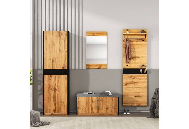 TavilaEcon Garderoben-Set Garderobenmöbel Flurgarderoben Set, 4-teilig mit Spiegel und Sitzbank, (4-St), Stylishe Kompaktgarderobe mit 4 Kleiderhaken von TavilaEcon