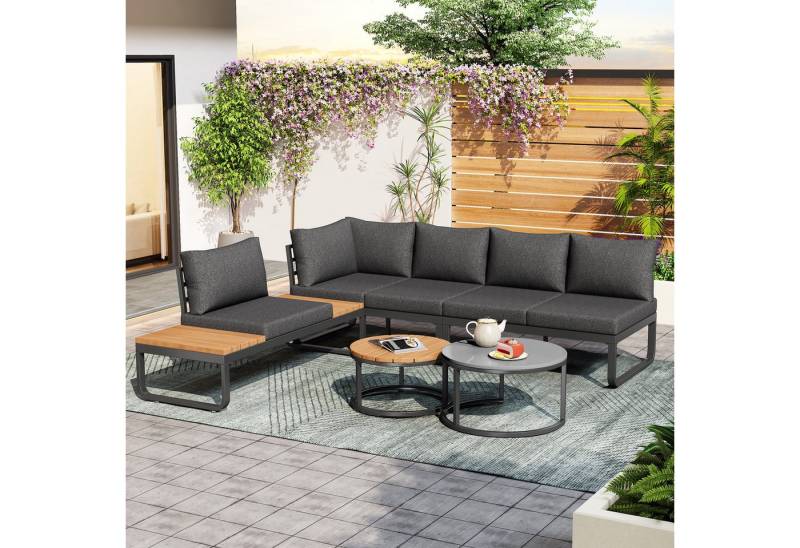 TavilaEcon Gartenlounge-Set Gartenmöbel-Set (4-5 Sitzplätze) mit 2 stapelbaren Couchtischen, (2 Tisch, 2 Doppelsofa und 1 Einzelsofa), graue Sitzpolster und Kissen inklusive, mit verstellbaren Beinen von TavilaEcon
