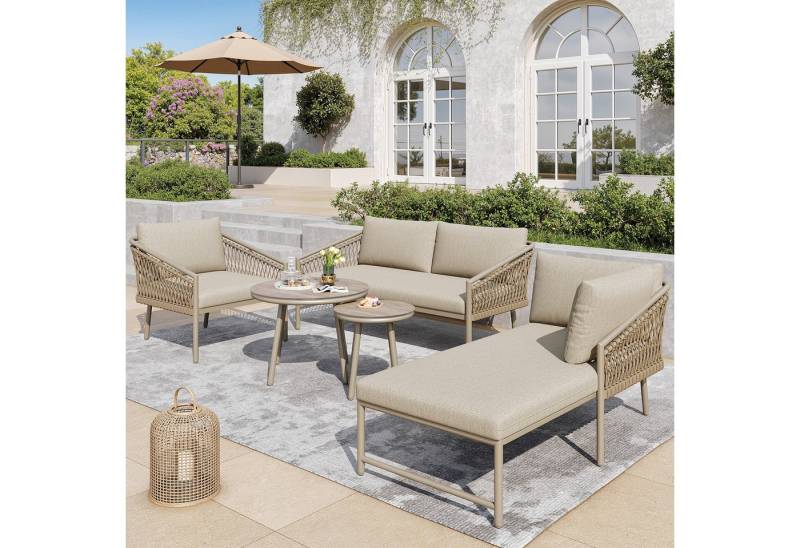 TavilaEcon Gartenlounge-Set Modernes Outdoor Sofa Set, Handgewebtes Seil, (2 Tisch, 2 Doppelsofas und 1 Einzelsessel), Inklusive Aller Sitz- Und Rückenkissen, beige von TavilaEcon
