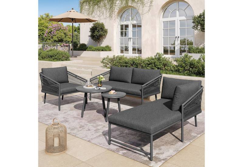 TavilaEcon Gartenlounge-Set Modernes Outdoor Sofa Set, Handgewebtes Seil, (2 Tisch, 2 Doppelsofas und 1 Einzelsessel), Inklusive Aller Sitz- Und Rückenkissen, grau von TavilaEcon