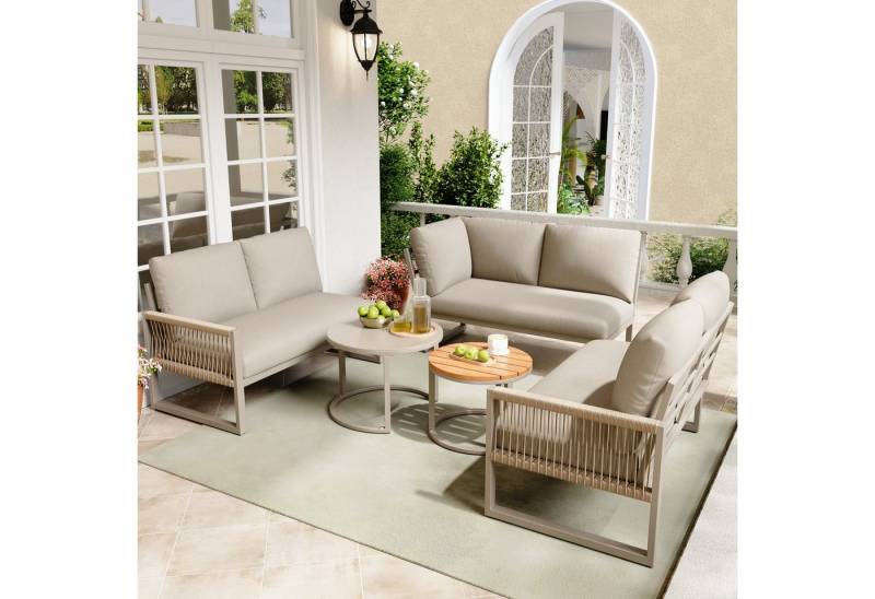 TavilaEcon Gartenlounge-Set Möbelset für 6-7 Personen, Ecksofa mit verzinktem Eisengestell von TavilaEcon