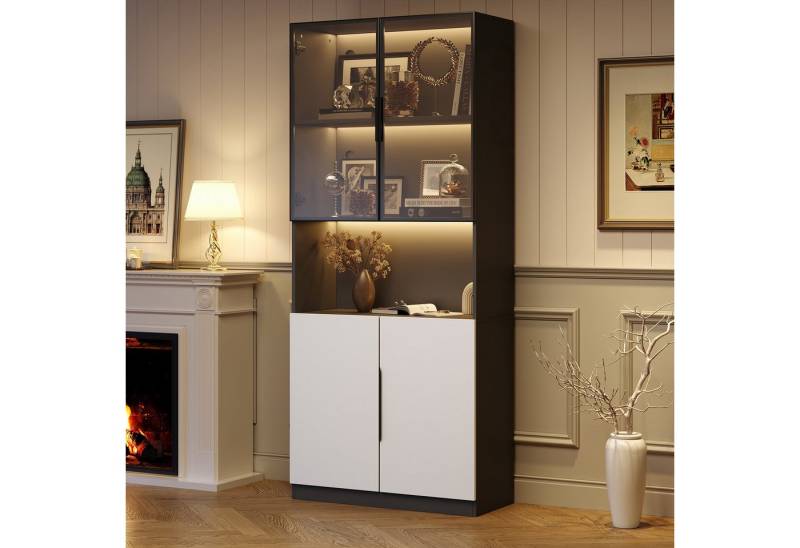 TavilaEcon Glasvitrine Moderne minimalistische Vitrine mit Glastüren und LED-Leuchten (1-St) einstellbare Farbtemperatur und Helligkeit, 80*30*200cm, weiß+schwarz von TavilaEcon