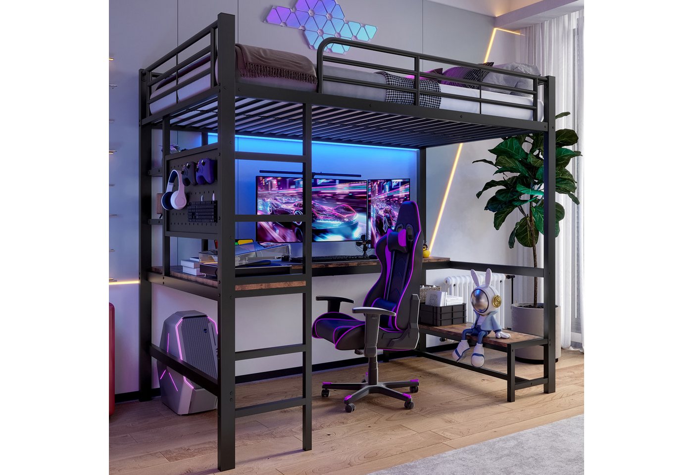 TavilaEcon Hochbett Eisenrahmen, USB-Typ-C-Buchse, LED Leiste, Schreibtisch, ohne Matratze Mehrere Ablagefläche, MDF-Panel, Sicheres Geländer, bequeme Leiter TavilaEcon Hochbett Eisenrahmen, USB-Typ-C-Buchse, LED Leiste, Schreibtisch, ohne Matratze Mehrere Ablagefläche, MDF-Panel, Sicheres Geländer, bequeme Leiter von TavilaEcon