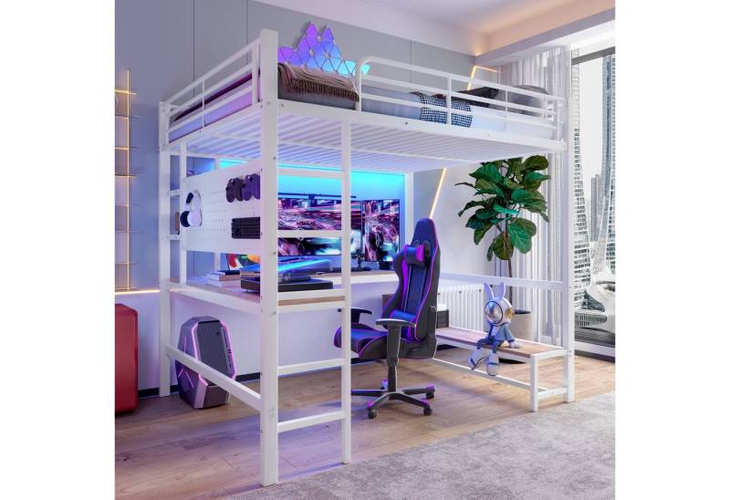 TavilaEcon Hochbett Eisenrahmen, USB-Typ-C-Buchse, LED Leiste, Schreibtisch, ohne Matratze Mehrere Ablagefläche, MDF-Panel, Sicheres Geländer, bequeme Leiter TavilaEcon Hochbett Eisenrahmen, USB-Typ-C-Buchse, LED Leiste, Schreibtisch, ohne Matratze Mehrere Ablagefläche, MDF-Panel, Sicheres Geländer, bequeme Leiter von TavilaEcon