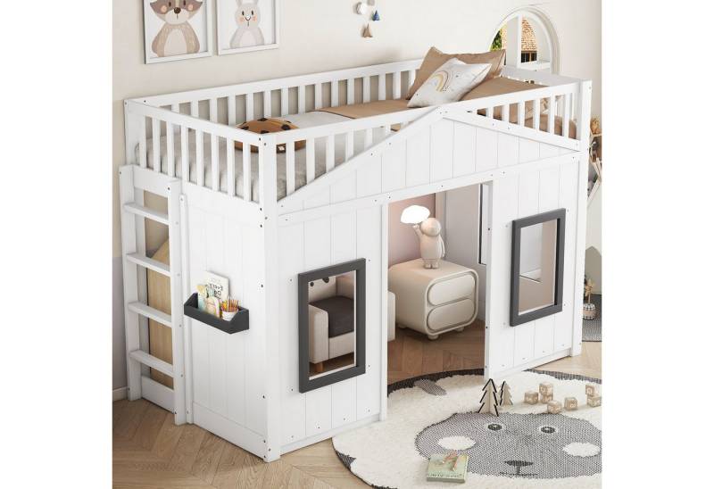 TavilaEcon Hochbett Hausbett, Kinderbett mit Fenster, Treppe, Fallschutz und Gitter mit hochwertigen Materialien und stabiler Konstruktion, 90×200cm, weiß TavilaEcon Hochbett Hausbett, Kinderbett mit Fenster, Treppe, Fallschutz und Gitter mit hochwertigen Materialien und stabiler Konstruktion, 90×200cm, weiß von TavilaEcon