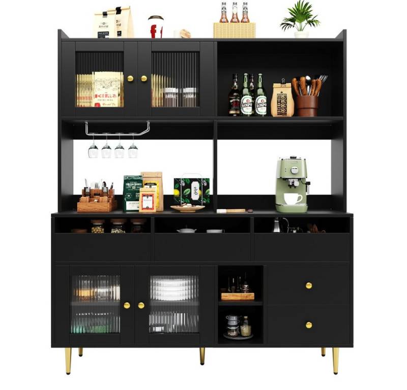 TavilaEcon Küchenbuffet Changhong-Glastür, goldne Akzente,Hochschrank mit Weinglasregal 145 x 39 x 171 cm von TavilaEcon