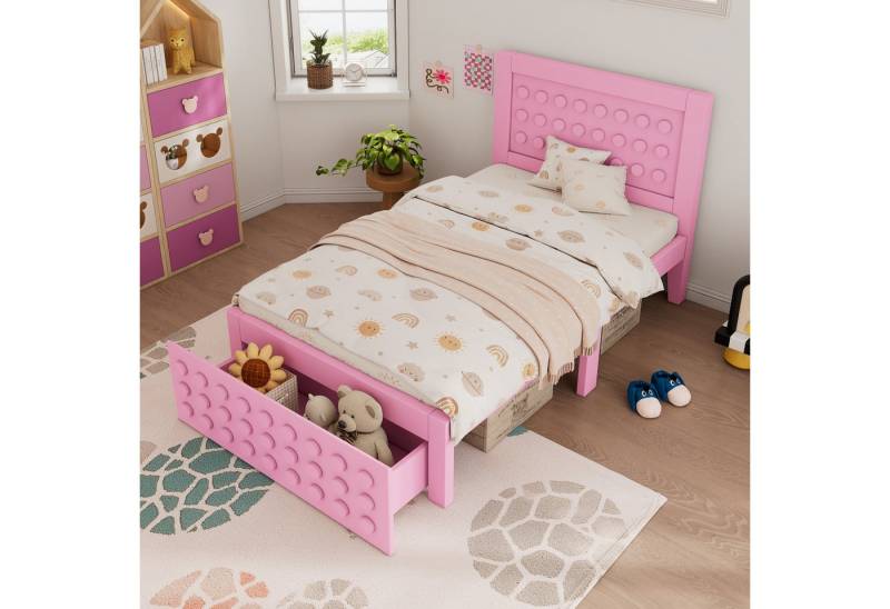 TavilaEcon Holzbett Kinderbett mit Kreativem Block Design, Bettgestell aus Massivholz, mit Schubladen & Unterm Bett Stauraum, ohne Matratze von TavilaEcon