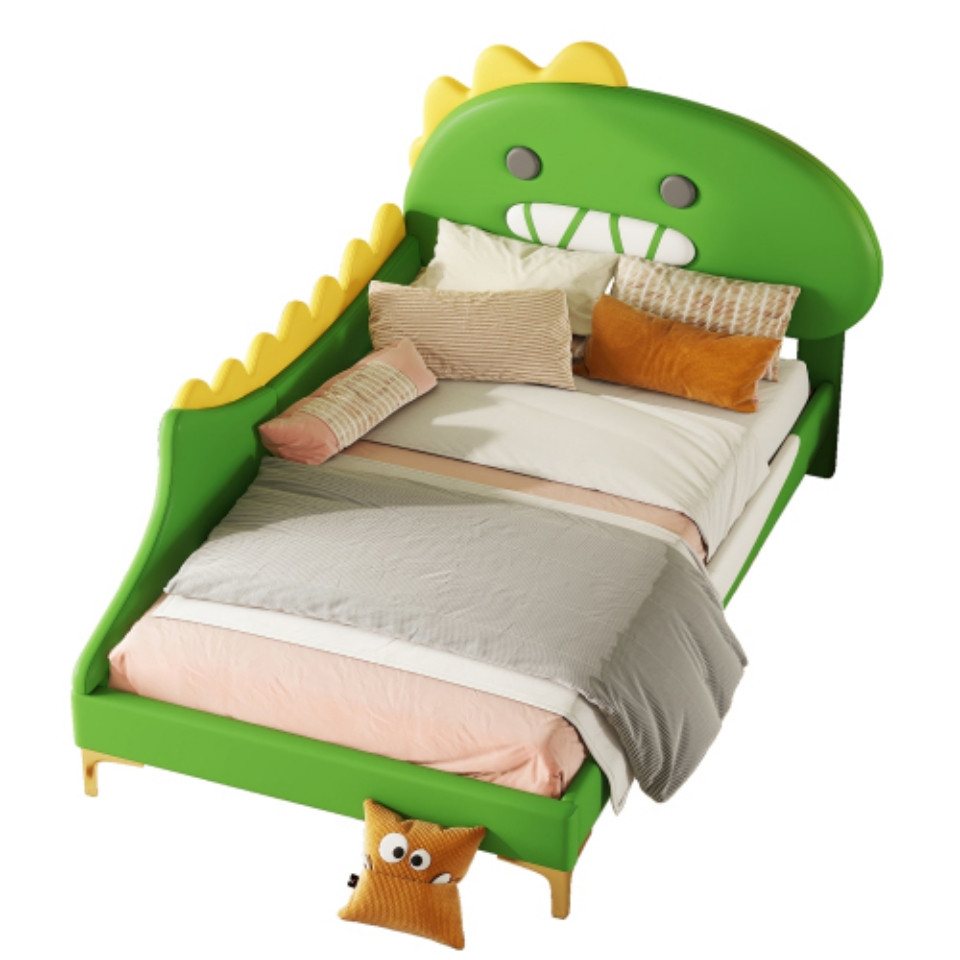 TavilaEcon Kinderbett Polsterbett Jugendbett Flachbett mit Cartoon Dinosaurier Form Kopfteil von TavilaEcon