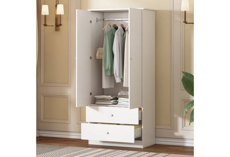 TavilaEcon Kleiderschrank Schlafzimmerschrank Flurgarderobe mit Stange und 2 Schubladen Weiß, 80*40*175cm von TavilaEcon