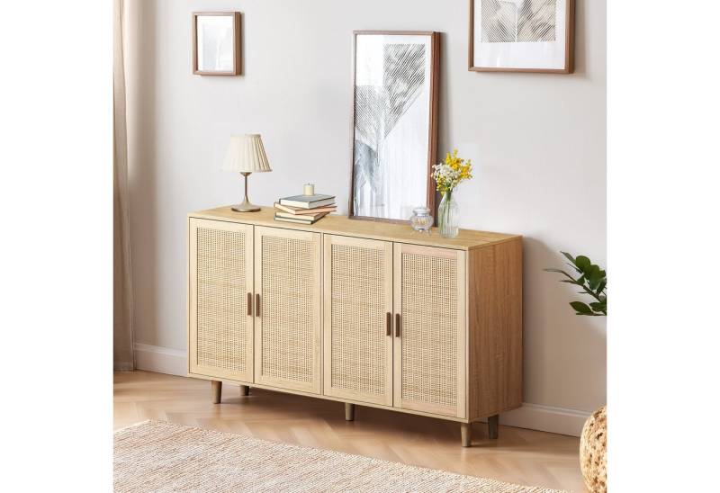 TavilaEcon Kommode Eleganter und funktioneller Rattan-Schrank für Schlafzimmer/Wohnzimmer (1 St), mit 4 dekorativen Rattantüren, 158×40×71cm von TavilaEcon